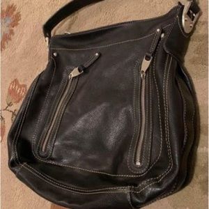 B Makowsky Black Pebble Leather Hobo Shoulder Bag - Paisley Liner